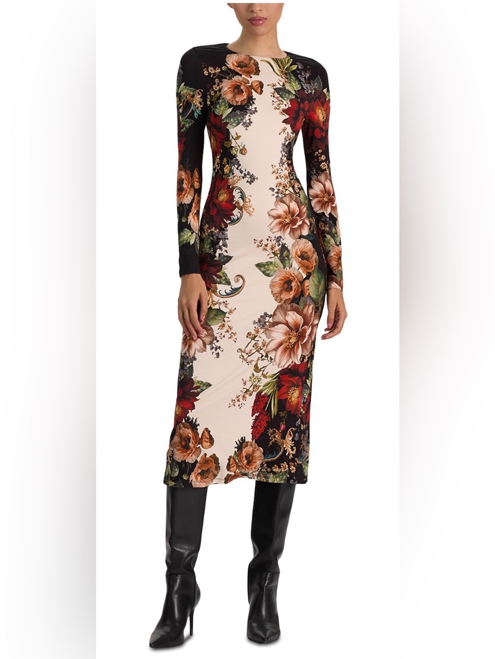 Alice + Olivia Delora Colorblocked Floral Sheath Midi Dress